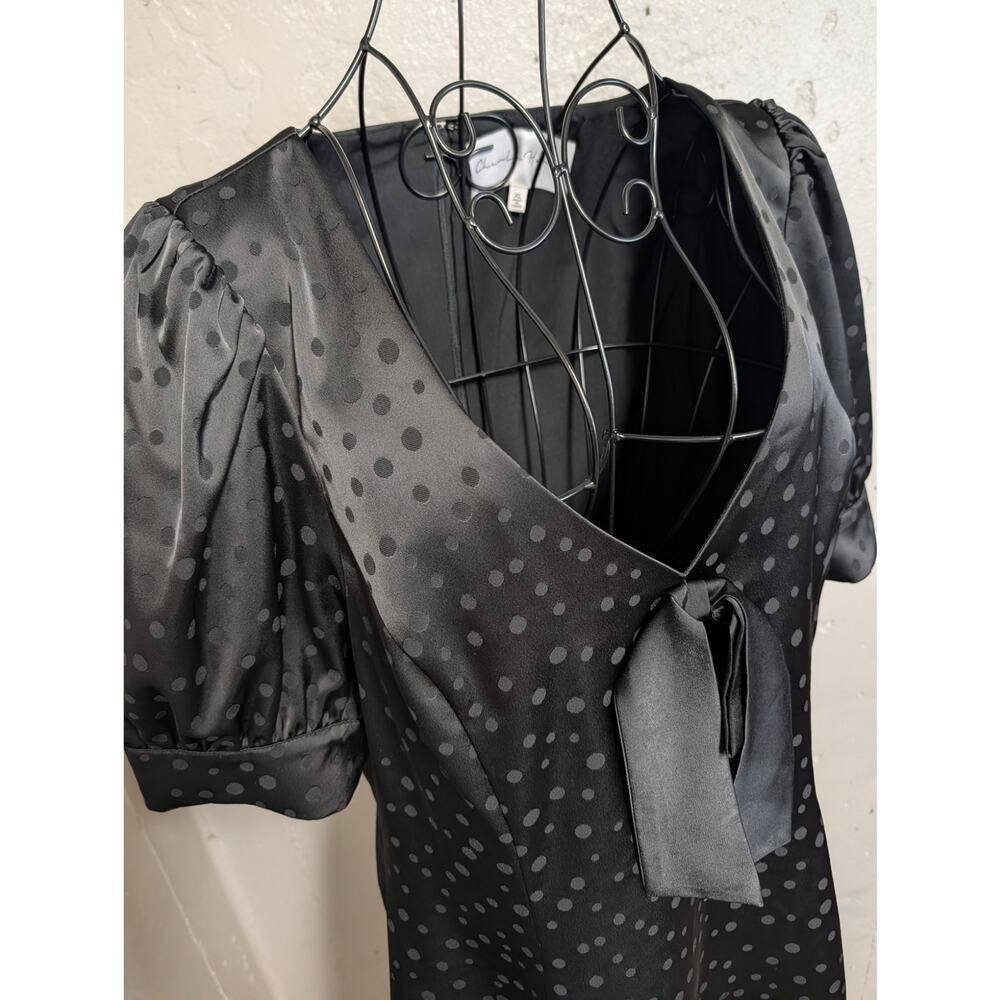Charles Henry Black Satin Polka Dot Babydoll Bow Dress XL - Picture 3 of 8